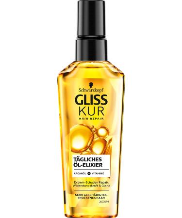 Gliss cure hair oil daily oil elixir (75 ml) hair oil for dry hair nourishes and refines the hair without greasy residues contains argan oil and vitamin e single