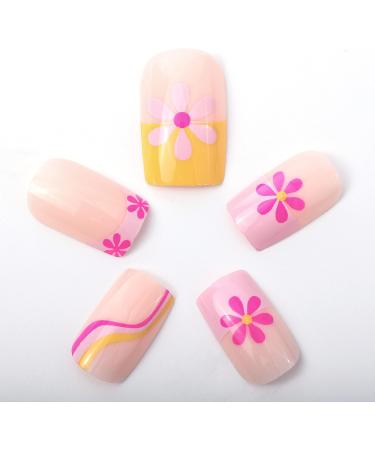 NOVO OVO Short Square Floral False Nails Kit - Happiness as Flowers Purple Lavender Swirl - Valentine's Day & Spring - Buy Online on SooperMarket.com