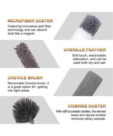 DEEHYO Microfiber Duster Set - 9PCS Extendable Stainless Steel Feather Duster, 30-100 Inches, Reusable & Washable - Ideal for Cleaning High Ceilings, Fans, Blinds, Furniture & Cars - Buy Online on SooperMarket.com