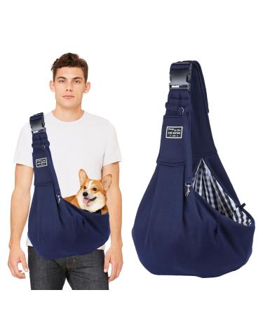 Petcute sling dog carrying bag for small dogs pet hand spinning carrier shoulder bag adjustable padded shoulder strap with front pocket dog carrier bag with safety buckle blue