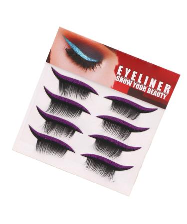 Eyelash Stickers Set 4 Pairs Reusable Waterproof Self Adhesive Glitter Easy to Use Makeup Bold Colors Black Wide Application (Purple)