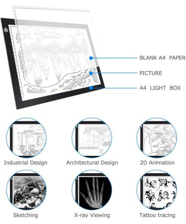 LitEnergy A4 LED Copy Board Light Tracing Box - Ultra-Thin USB Power Artcraft LED Trace Pad for Tattoo Drawing & Diamond Painting - Ideal for Streaming, Sketching, Animation - Black - Buy Online on SooperMarket.com