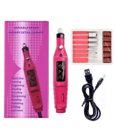 Ruiqas Electric Nail Files Electric Portable Nail File Kit with 6 Heads 6 Sanding Bands Red