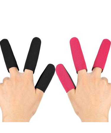 6 Pieces High Heat Resistant Finger Protection Guards Thermal Finger Covers for Curling and Flat Irons, Wands, Blow Dryers Hair Dye Heat Protector Glove, Black and Rose Red, Thumb and 2 Fingers