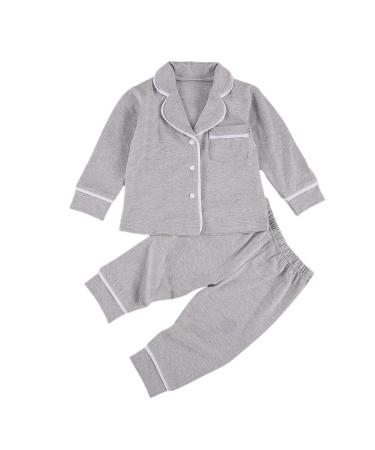 MAHUAOYIXI 2PCs Toddler Baby Kids Pyjamas Clothes Set Long Sleeve Sweatshirt Homewear Hooded Breasted T-Shirt Lapel Top High Waist Long Pants Trousers Pocket Sleepwear Nightwear Oufits 12-18 Months Grey