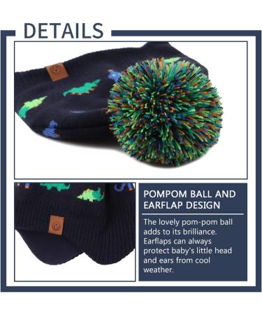 XIAOHAWANG Knitted Baby Hat with Pompom | Winter Warm Fleece Lined Kids Beanie | Colorful Dinosaur Design | 2-4 Years - Buy Online on SooperMarket.com