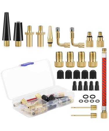 Kasanni 32 pieces of bicycle valve adapter set valve adapter for bicycles DV SV AV French valve adapter air pump bicycle pump adapter with inflatable hose for compressor bicycle pump