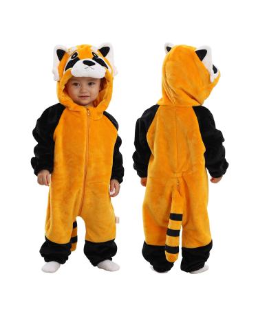 Doladola Unisex Kid's&Toddler's Costume Outfit Baby Boys Girls Flannel Animal Hooded Rompers Jumpsuit 0-3 Months Raccoon