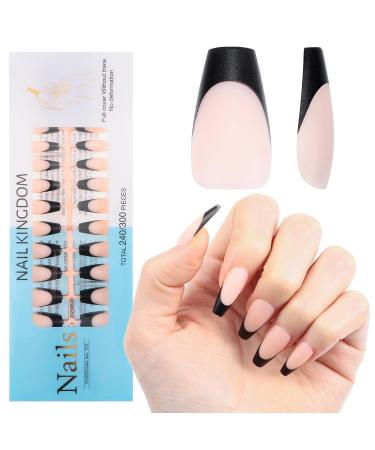 Shop 240PCS French Tips Gel x Nail Tips - Long Coffin Press On Nails in Black-Natural White | Pre-Applied Tip Primer & Base Coat for DIY Nail Extensions - Buy Online on SooperMarket.com