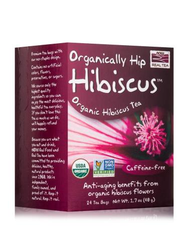 Now Foods Organic Real Tea Organically Hip Hibiscus Caffeine-Free 24 Tea Bags 1.7 oz (48 g)