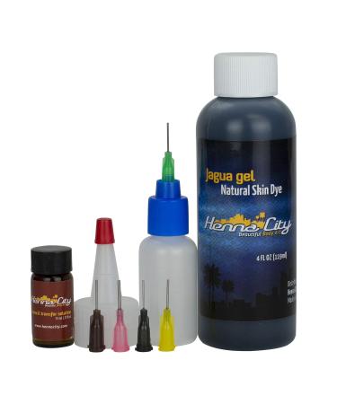 Henna City Premium Jagua Gel - 4 Ounces for Temporary Tattoos  Fake Tattoos or Semi Permanent Tattoos. Use with Henna Cones or Applicator Bottle  Henna Stencils  Organic Jagua Ink  Henna Tattoo Kit.
