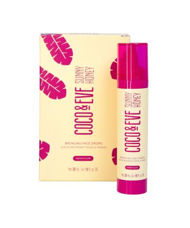 Coco & Eve Sunny Honey Bronzing Face Drops (Medium Glow), Natural Self Tanning Face Drops. Hydrating Hyaluronic Acid. Gradual Face Tanning Serum. Indoor Sunless Moisturizing Self Tanner (1 fl oz)