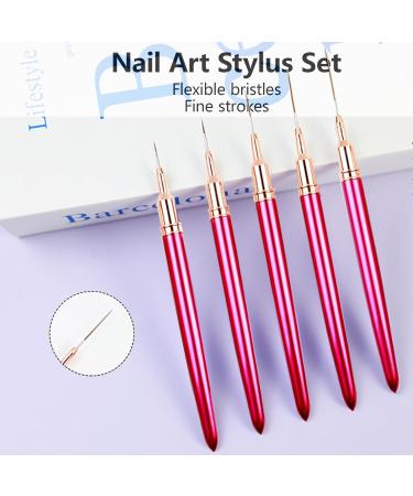 5Pcs Nail Arts Liner Brushes Painting Brush Set Thin Nail Arts Dotting Drawing Pen 4/8/12/20/25mm Suitable For Home Use - Buy Online on SooperMarket.com