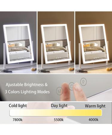 HIEEY Lighted Makeup Mirror with Three Color Lighting Modes, 5X Magnification, Smart Touch Control, and 360 Rotation - 15.2in. White | Hollywood Vanity Mirror with Lights - Gift Box Included - Buy Online on SooperMarket.com