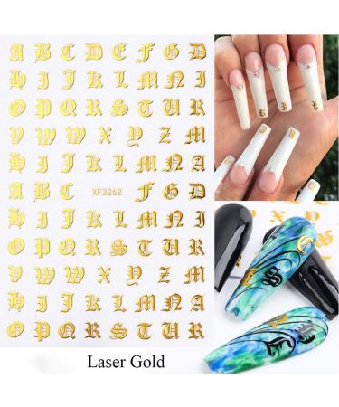 3D Holographic Old English Alphabet Nail Art Stickers - Glitter Self-Adhesive Decals for Acrylic Nails - 8 Sheets - Buy Online on SooperMarket.com