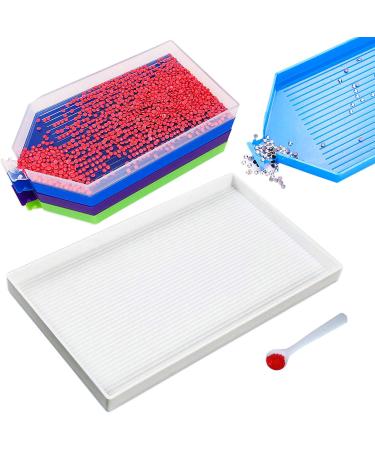 5 Pcs Large Diamond Painting Trays,Plastic Bead Sorting Tray,Big Diamond Art Trays Kit Tools, Storage Containers Tray for Rhinestone and Accessories(5 Trays,1 Spoon) 5 Pcs Trays
