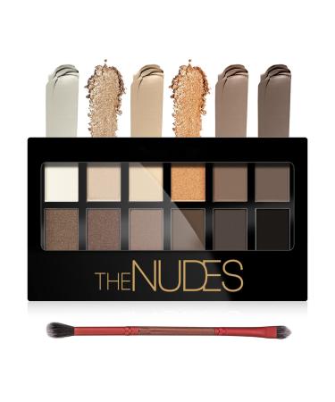 Naked Eyeshadow Palette 12 Natural Nude Colors Longwearing Makeup Matte Shimmer Blendable Eyeshadow Makeup Palette with Double-Ended Makeup Brush Neutral Shades for Every Day 0.5 Ounce (Pack of 2)