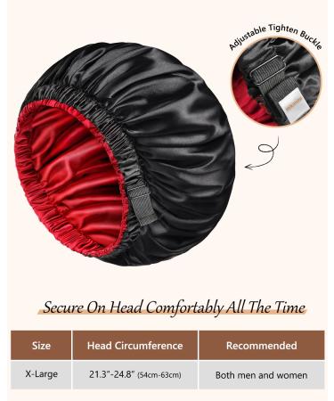 Mikimini Satin-Haube 2 Pack - Adjustable Double-Layer Sleep Silk Hood for Curly Hair & Braids (XL Black/Red) - Non-Slip Design for Men & Women - Buy Online on SooperMarket.com