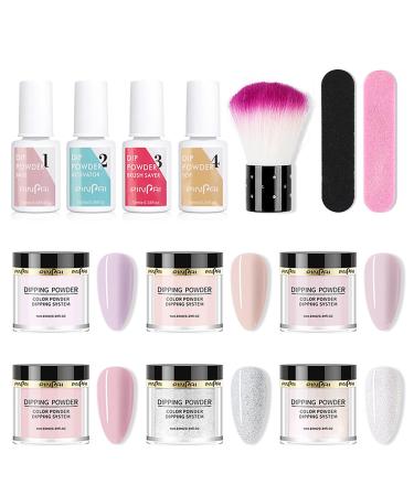 Roseflower Dipping Powder Nails Kit 6 Colors Nude Dip Nails Powder Starter Kit with Base Coat Top Coat Staubinel Nail Fee - DIY Salon Manikure at home - BLASSING GLING SHING LAITS HAINTED SHOULD for 3 weeks