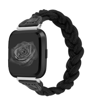 Wearlizer Compatible with Fitbit Versa 2/Versa/Versa Lite Bands for Women, Cute Elastic Braided Wristband Strap Stretchy Loop Bracelet Accessories for Fitbit Versa 2 Smart Watch (Black, S) Black Small