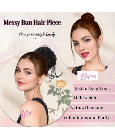 Fulang Hair 5-Pack Large Wavy Bun Hair Parts with Rubber Bands Artificial Hair Extensions for Women s Updos & Messy Buns (1B) - Buy Online on SooperMarket.com