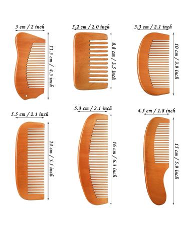 6-Piece Handmade Wooden Comb Set - Natural Green Sandalwood Wide/Fine Teeth, Anti-Static, No Snag - Ideal for Kids, Women, Men - Cute Style - Buy Online on SooperMarket.com