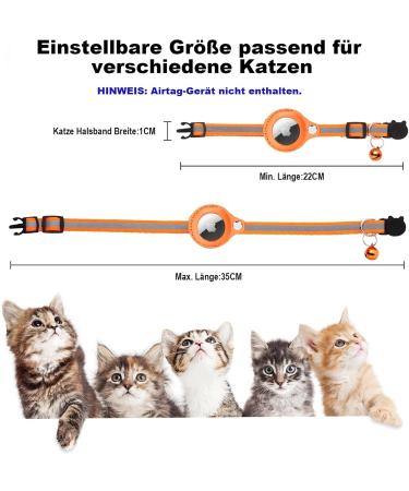 Mouyou Airtag Cat Neck Band - Soft Nylon Reflective Collar with Bell & Safety Clasp Adjustable 22-34cm Orange - Track Your Cat with Airtag Holder - Buy Online on SooperMarket.com