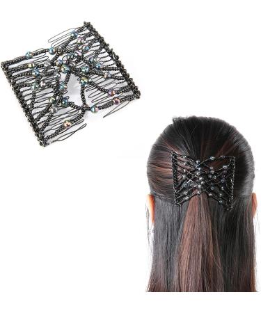 Salmue Hair Combs with Elastic by HairZing - Double Comb for Thick Hair - Magic Easy Beads - Stretchy Hairpin for Women & Girls - Black - Buy Online on SooperMarket.com