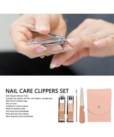 Stainless Steel Nail Clippers Set 4 Set Nail Clippers Beauty Tools Includes Ear Spoons and Nail Files with Pink PU Storage Bags for Grooming Manicure - Buy Online on SooperMarket.com