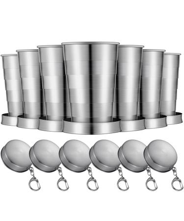 Tessco 6 Pieces Collapsible Cup Stainless Steel Folding Cup Collapsible Cup for Traveling Collapsible Cup Bulk with Keychain for Hiking Cycling Picnic, 75 Ml/ 2.5 oz