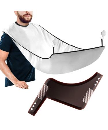 Singwow Beard Shaping Tool and Beard Shaving Bib 2 in 1 Beard Shaper grooming Template + Bear Apron with Suction Mat Best Gift for Mens Self Beard Trimming Kit