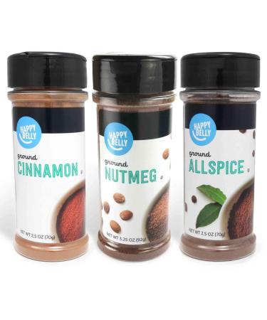 Amazon Brand - Happy Belly Baker's Pantry Spices Set: Cinnamon , Nutmeg, Allspice