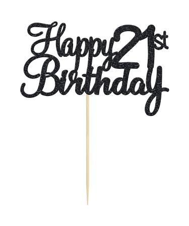 Happy 21st Birthday Cake Topper - Black Glitter 21 Cake Decoration for Party Supplies - Buy Online on SooperMarket.com