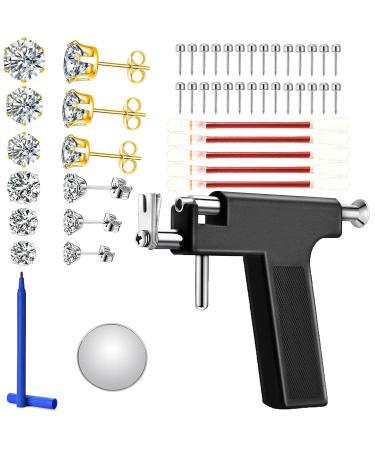 AMZTADIE Ear Piercing Gun kit with iodophor Swab,Home Self Ear Navel Nose Piercing Machine,Salon Hole Piercing Tool (Black)