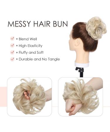 Synthetic Messy Hair Bun Scrunchie Extension in Ash Blonde/Bleach Blonde - Curly Wavy Chignon Updo for Women | Ponytail Hair Accessories - Buy Online on SooperMarket.com