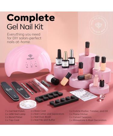 Modelones Gel Nail Polish Kit With 48w UV Led Nail Lamp Starter Kit 22 Pcs Nude Pink Soak Off Nail Gel Polish Set No Wipe Base & Top Coat Bond Primer Diy Home Nail Curing - Buy Online on SooperMarket.com