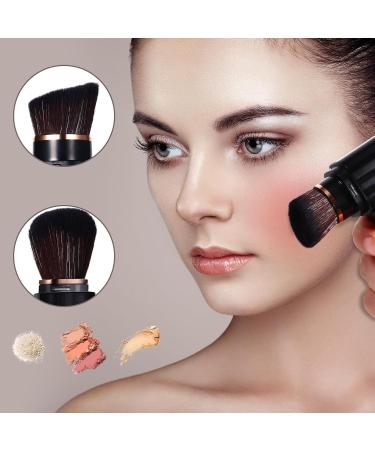 Vtrem Retractable Travel Makeup Brush Set - Kabuki Double-Ended Foundation & Blush Brushes in Blue Black Purple | Mini Compact Face Brush for Flawless Powder & Highlighter - Buy Online on SooperMarket.com