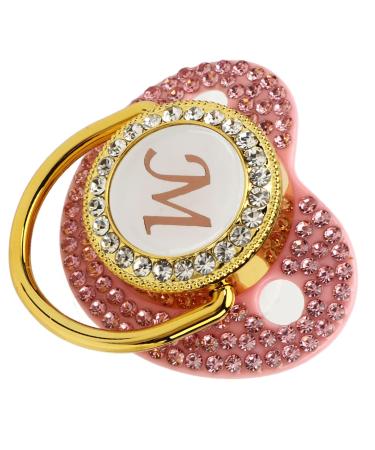 Gold Color Baby Pacifier Covered with Rhinestones Lightweight Pacifier Set for 6-18 Months Baby at Home (Letter M)