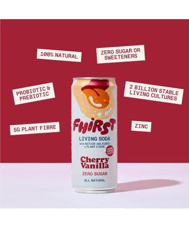 FHIRST Living Soda - Cherry Vanilla | Probiotic/Prebiotic Soda for Gut Health | Natural Zero Sugar or Sweetener | Drink for Gut Health | 12 x 330ml pack - Buy Online on SooperMarket.com
