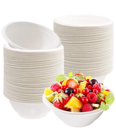 100 Pack 8oz Disposable Paper Bowls,Compostable Bagasse Bowls,Small Biodegradable Heavy-Duty Bowls for Hot and Cold Food White 100pcs 8oz