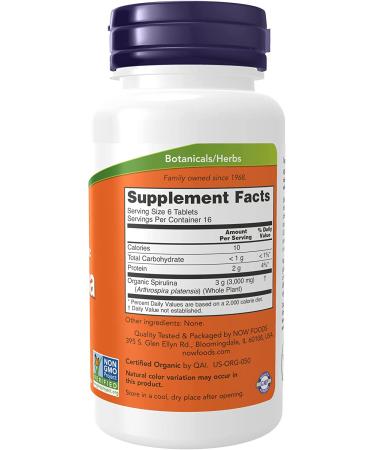 Now Foods Organic Spirulina 500mg - 100 Tablets | Certified Nutritional Supplement - Buy Online on SooperMarket.com