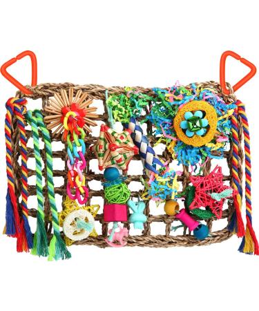 Bird Toys Bird Foraging Toys for Parakeets Cockatiel Conures Lovebirds Bird Foraging Shredding Seagrass Wall with Various Toys for Birds