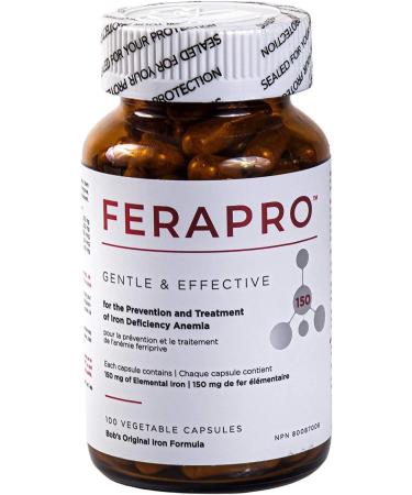 FERAPRO 150MG 100 CAPS | Vegan Iron Supplement | With Vitamin C 350mg Methylcobalamin 1000mcg 5-MTHF 80mcg and Glycine 100mg - Buy Online on SooperMarket.com
