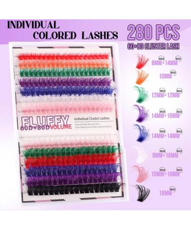 Uranian Colored Lashes Clusters - 280pcs DIY Eyelash Extensions 14mm & 16mm D Curl for Dramatic Looks - Ship Worldwide - Buy Online on SooperMarket.com