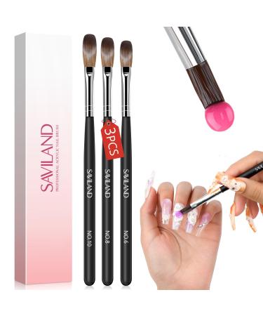 SAVILAND Acrylic Nail Brush Professional: Size 6 8 10 Nail Brushes for Acrylic Powder Application Black Round Shaped Nail Art Brush with Sturdy Handle Manicure Tools Extension Carving for Home Salon