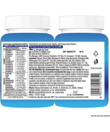 YANG Men Tablet World's No.1 Multivitamin with Grape seed extract Vitamin C & 21 other nutrients for Overall Health Strong Muscles & Immunity (Veg) 50s - Buy Online on SooperMarket.com