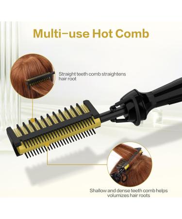 DAN Mini Electric Hot Comb for Wigs & Afro Hair - Anti-Scald Straightening Comb | Ceramic Dual Voltage Hot Comb Hair Straightener in Gold - Buy Online on SooperMarket.com