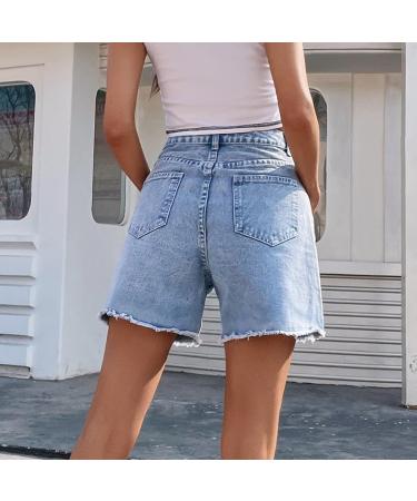 FUMOOD Women's Mid Waist Baggy Bermuda Denim Shorts - Light Blue, Large - Buy Online on SooperMarket.com