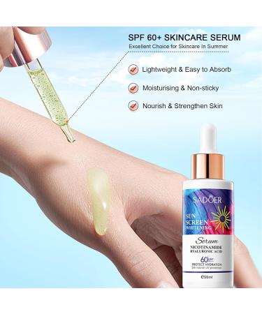 Face Serum SPF 60+ | Invisible Daily Sunscreen with Hyaluronic Acid & Niacinamide | Lightweight 24h Moisturizing Protection for Women - Buy Online on SooperMarket.com