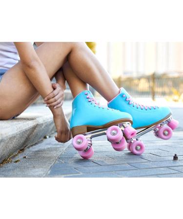 Goupsky Roller Skate Shoes for Women/Youth - Retro 4 Wheels Quad Skates - Blue Size 9 - Indoor & Outdoor - Buy Online on SooperMarket.com